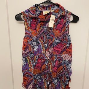 Anthropologie patterned button up sleeveless shirt